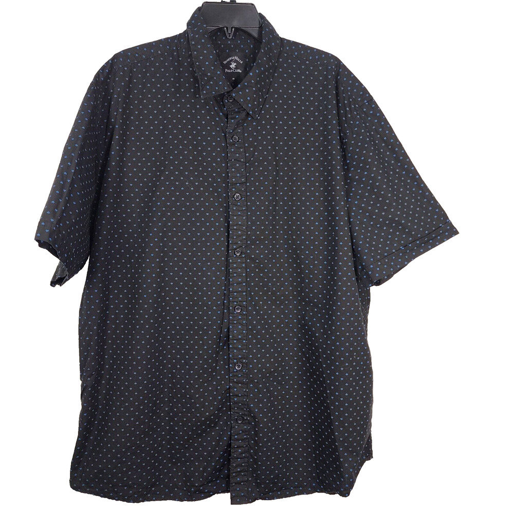 Beverly Hills Polo Club Men's Shirt 3X Geometric Black Blue Button Short Sleeve